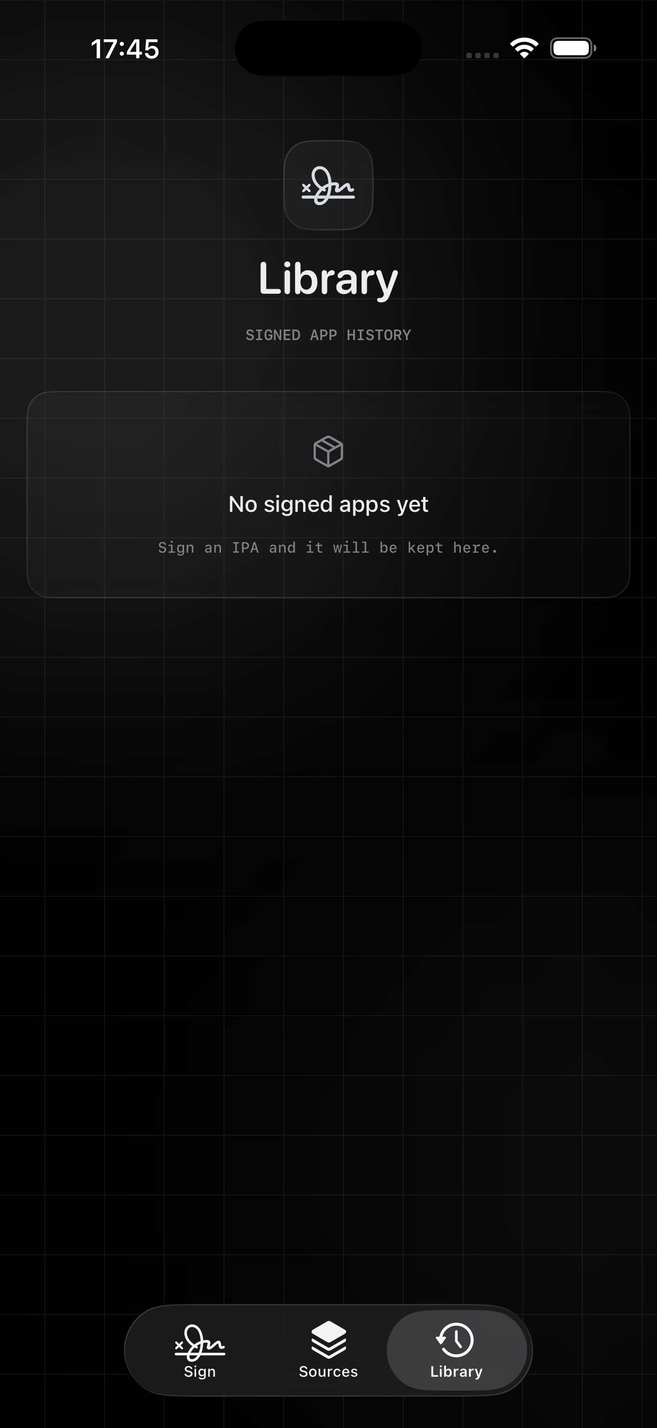 ForgeSign Library screen in dark mode
