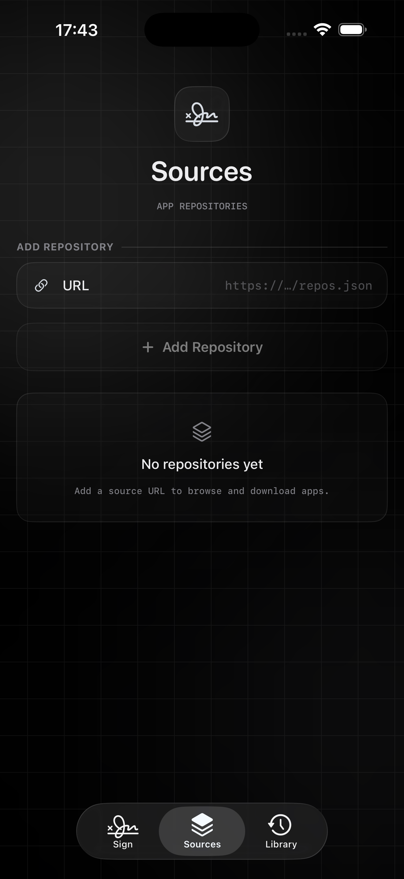 ForgeSign Sources tab in dark mode